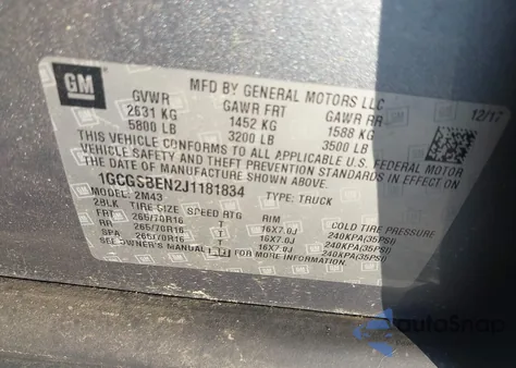 2018 Chevrolet Colorado Wt z USA, uszkodzony, nr VIN 1GCGSBEN2J1181834